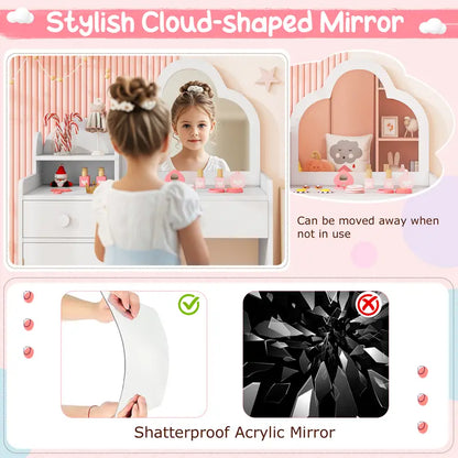 Kids Vanity Set with Cloud Mirror & Storage – Princess Makeup Table (Ages 3–7)