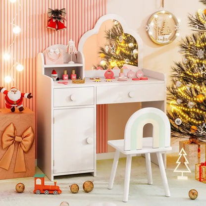 Kids Vanity Set with Cloud Mirror & Storage – Princess Makeup Table (Ages 3–7)