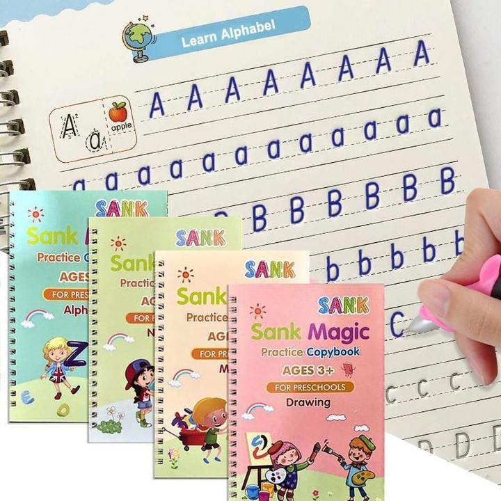 4 X Magic Practice Copybooks NEW *Large Size* (Alphabet + Math +Drawing +Numbers )